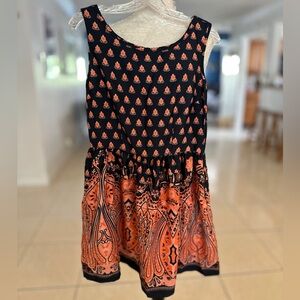Melissa Paige Black Top with Orange Lotus Pattern